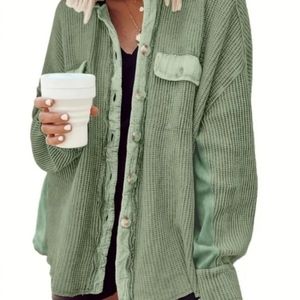 Sage Green Casual Lapel Pocket Button-down Shirt Shacket Lg NW(Great for layers)